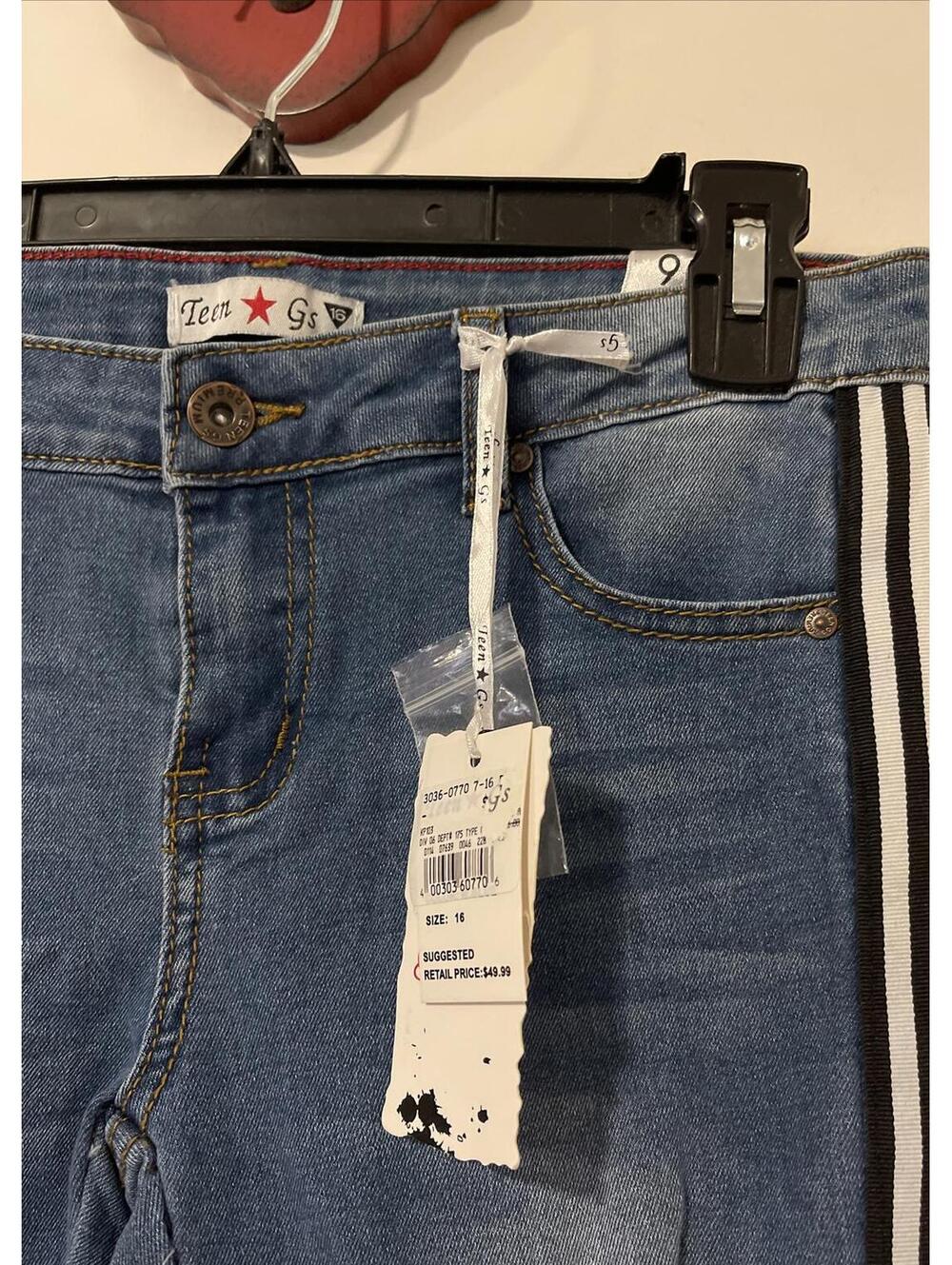 Teen Gs NY Sz 16 Girls Blue Striped Skinny Distressed Denim Jeggings NWT! M1232 - Picture 5 of 9